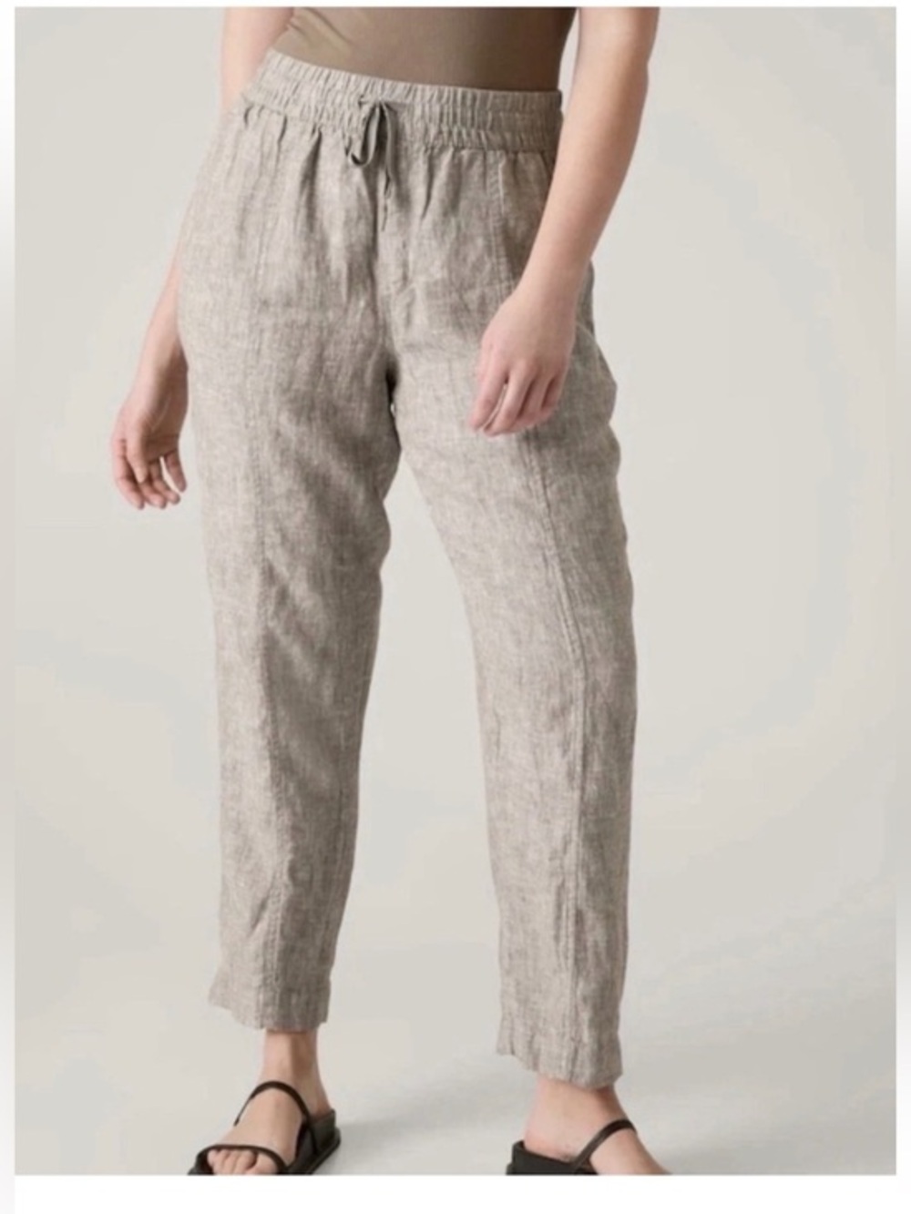Athleta Women’s Retreat High Rise Linen Ankle Pants Size Small Color Tan/Brown